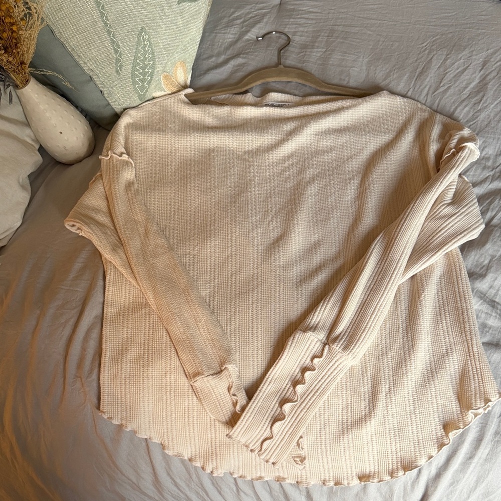 Project Social Light Beige Waffle Knit Long Sleeve Top